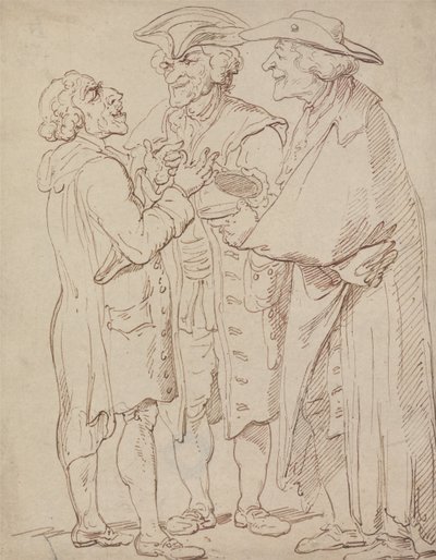 Drei Ganzkörperfiguren von Männern im Gespräch von Thomas Rowlandson